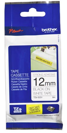Brother TZe-S231 12mm x 8m Extra Strength Black on White Tape