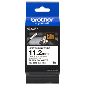 Brother HSe-231E 11.2mm x 1.5m Black on White Heat Shrink Tape