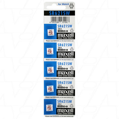 Maxell Silver Oxide Sr621 Sw Watch Battery Button Cell 5 Pack