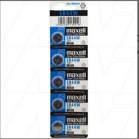 Maxell Silver Oxide Battery Sr44 W 5 Pack 1.5 V Retail Packaging